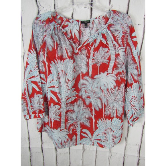 Talbots Tops - Talbot's Women Palm Tree V Neck Large Petite Long Sleeve Top